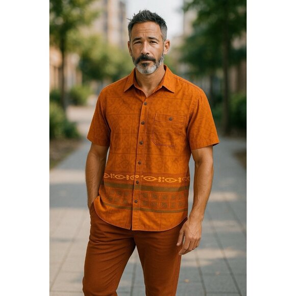 The Territory Ahead Mens Large Short Sleeve Button Up Tribal Colorful Aztec - Picture 1 of 7